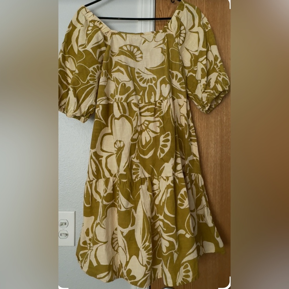 Mlle Gabrielle Olive Green and Cream Floral Dress